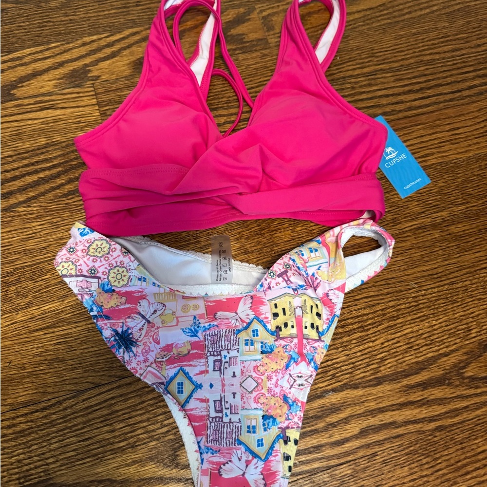 Cupshe Pink and Multicolor Bikini Set